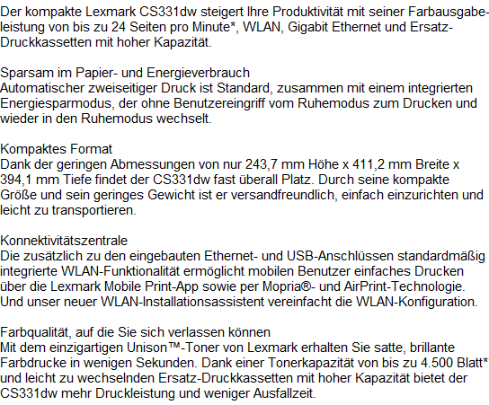 Lexmark CS331dw Text
